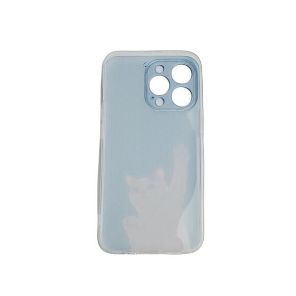 iPhone 13 Cat Raising Paw Phone Case Blue TPU - Picture 2 of 2